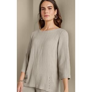Soft Surroundings Oceo Gauze Tunic Top Pebble Taupe Button Detail Size Large